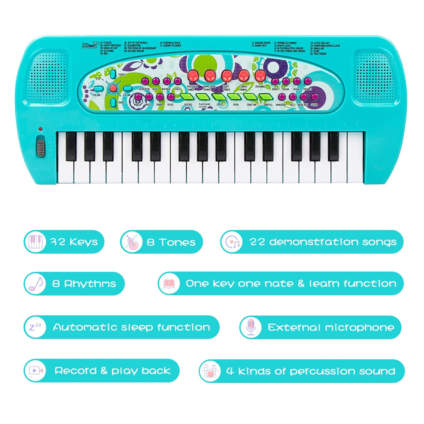 Raimy Mini Keyboard Piano For Kids, 32 Keys Portable Piano Early Learning Educational Electronic Music Keyboard Instrument Toys
