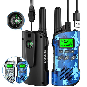 Inspireyes Rechargeable Walkie Talkies for Kids, 2 Pack Camo with Compass, 48 Hours Range Radio, Outdoor Toy Gift for Ages 5-12