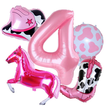 Kwuz Cowgirl Balloons Western Cowgirl 4th Birthday Party Decorations, Farm Themed Girls Rodeo Birthday Party Decor Supplies Favo