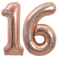 Toniful 40 Inch Large Rose Gold Number 16 Balloons Giant Digital 16 Or 61 Helium Balloons, Foil Mylar Big Number Balloons For 16