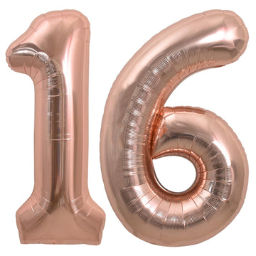Toniful 40 Inch Large Rose Gold Number 16 Balloons Giant Digital 16 Or 61 Helium Balloons, Foil Mylar Big Number Balloons For 16