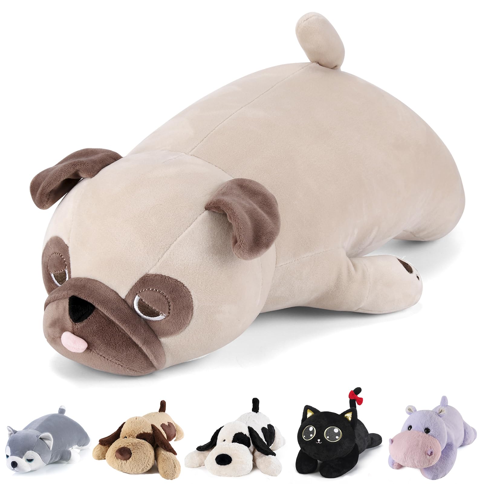 Meowtastic Pug Weighted Stuffed Animals - 21 Inch 3.5 Pounds Weighted Plush Bulldog Stuffed Animals - Big Stuffed Pug Weighted Plush Pillow - Cute Plush Toys Gifts For Kids & Adults (21' 3.5 Lbs)