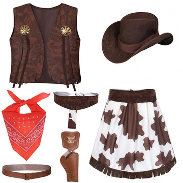 Cowgirl Costume For Girls 6Pcs Set Kids Dress Up Birthday Halloween Party Cosplay 11-12 Years
