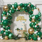 128Pcs Jungle Sarfari Balloon Garland Arch Kit, Double Stuffed Emerald Green Matellic Gold White Balloons With Artificial Palm L