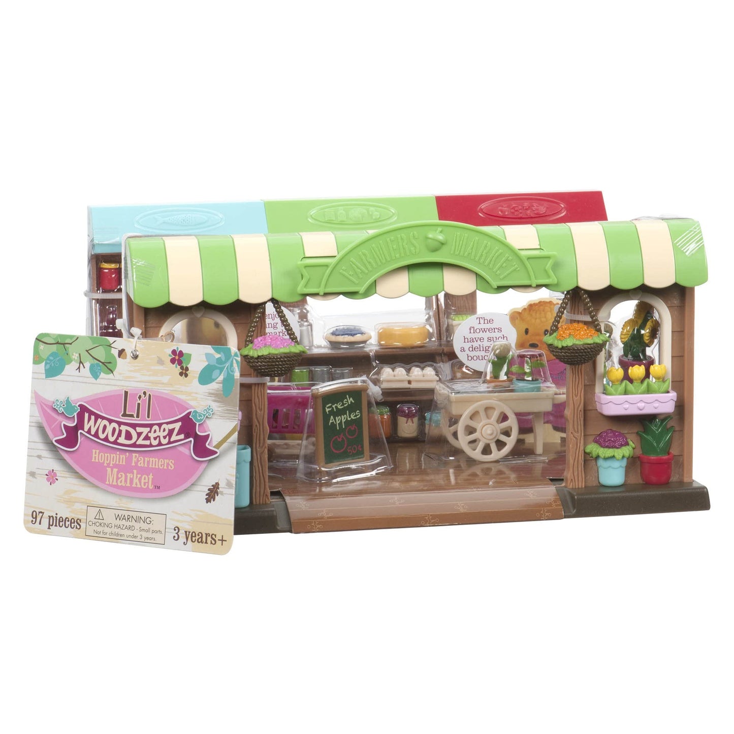 Li'L Woodzeez Store Playset - Hoppin' Farmers Market - 97Pc Toy Market Set With Play Food And Shopping Accessories - Toys For Ki