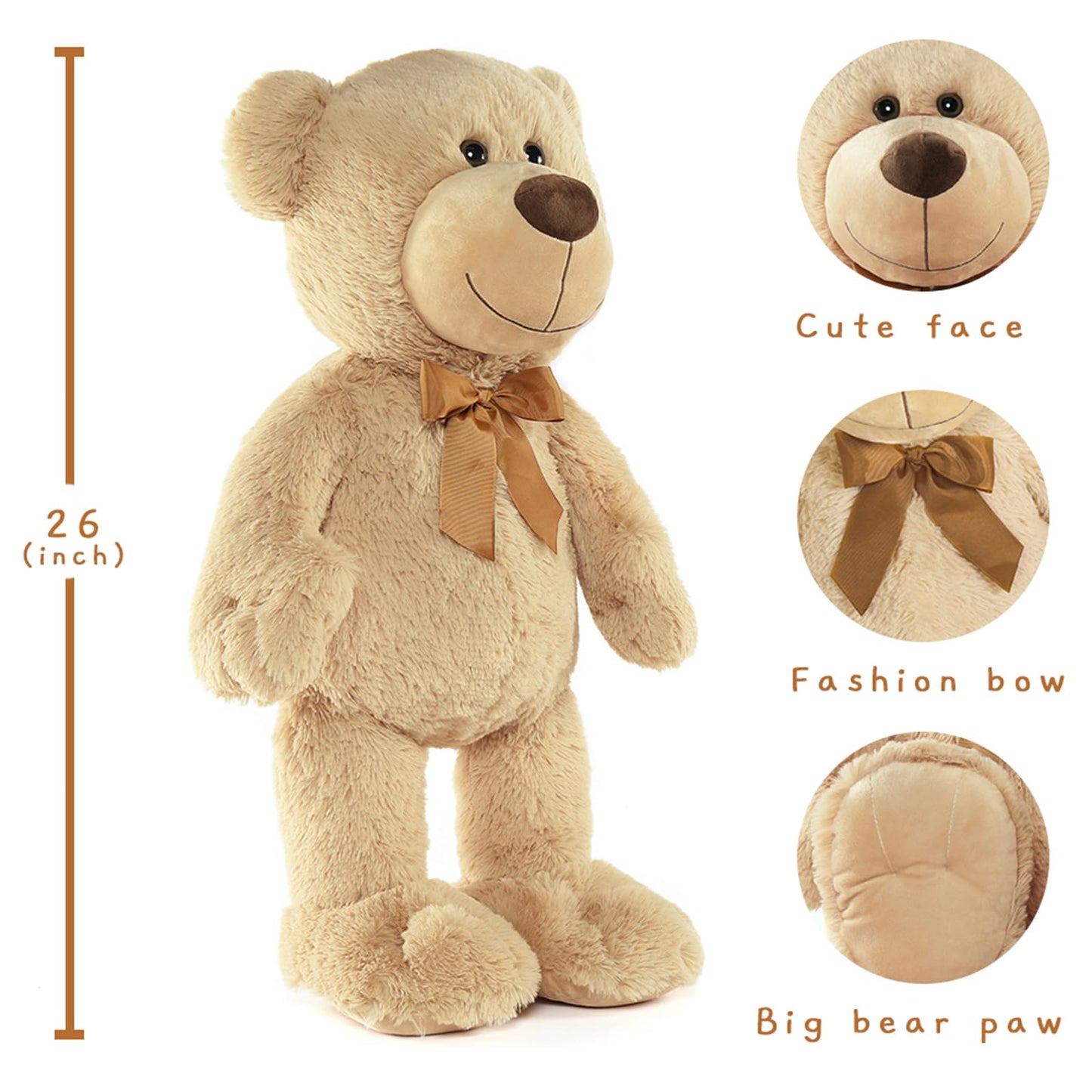 Tezituor Brown Teddy Bear Stuffed Animal  26 inch Large Stuffed Teddy Bear Plush for Girl Boys Girlfriend  Soft Teddy Bear Toy Gift for Baby Shower  Birthday