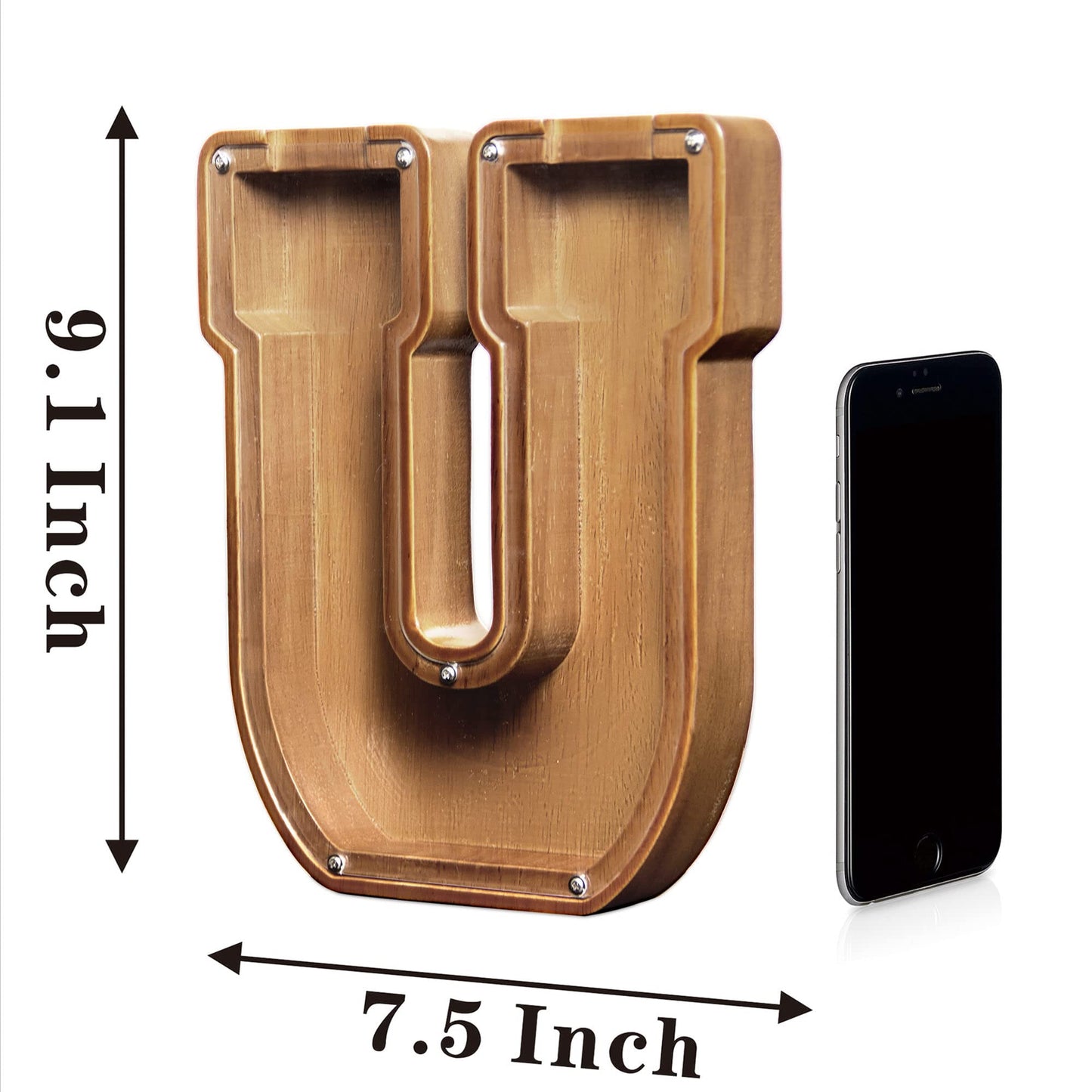 Aorcmitn Large Wooden Letter Coin Personalized Piggy Bank For Boys Girls Kids Toddler Adults Money Bank Best Gift For Friends (9.2 Inch-U)