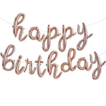 Toniful Rose Gold Happy Birthday Balloons Banner,Cursive Happy Birthday Balloons Rose Gold Birthday Decorations Rose Gold Mylar