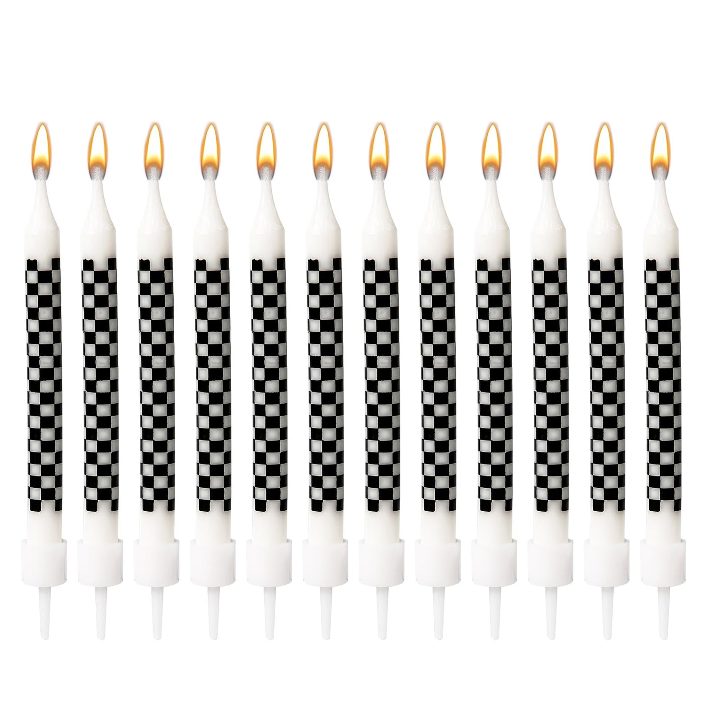 12pcs Racing Cars Themed Birthday Sparkler Candles, Black and White Checkered Flag Birthday Cake Candles Cake Topper Candle Birt