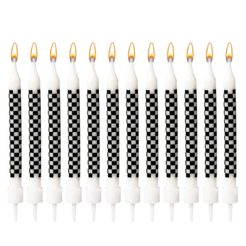 12pcs Racing Cars Themed Birthday Sparkler Candles, Black and White Checkered Flag Birthday Cake Candles Cake Topper Candle Birt