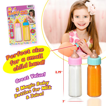 Ja-Ru Magic Baby Doll Bottles Milk Bottle And Juice Bottle, Great Baby Doll Accessories. Set With 2 Bottles. 701-6
