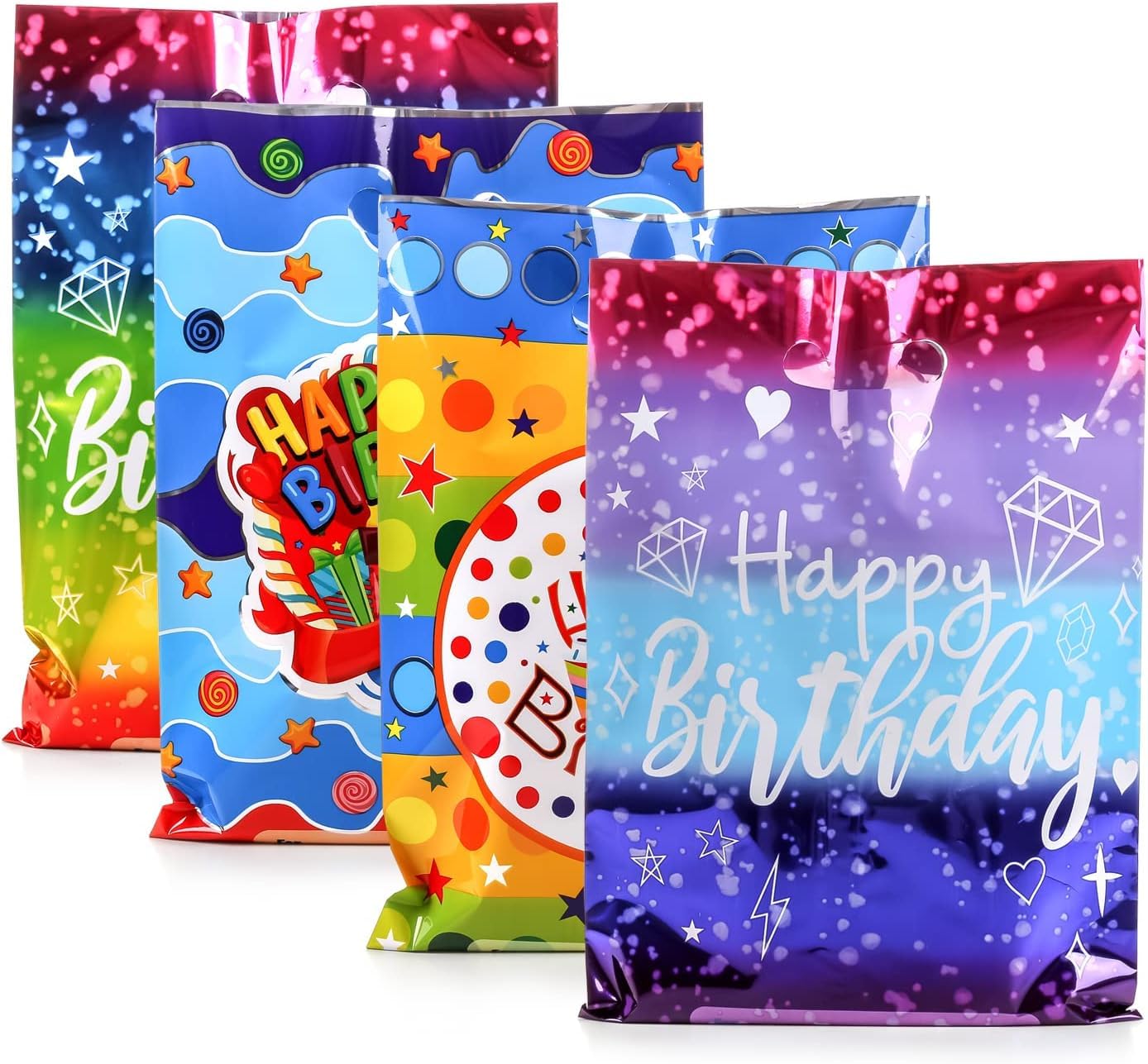 PintreeLand Happy Birthday Party Favor Bags 40 PCS Plastic Goodies Loot Bags Bulk for Kids Baby Girls & Boys Birthday Return Gif