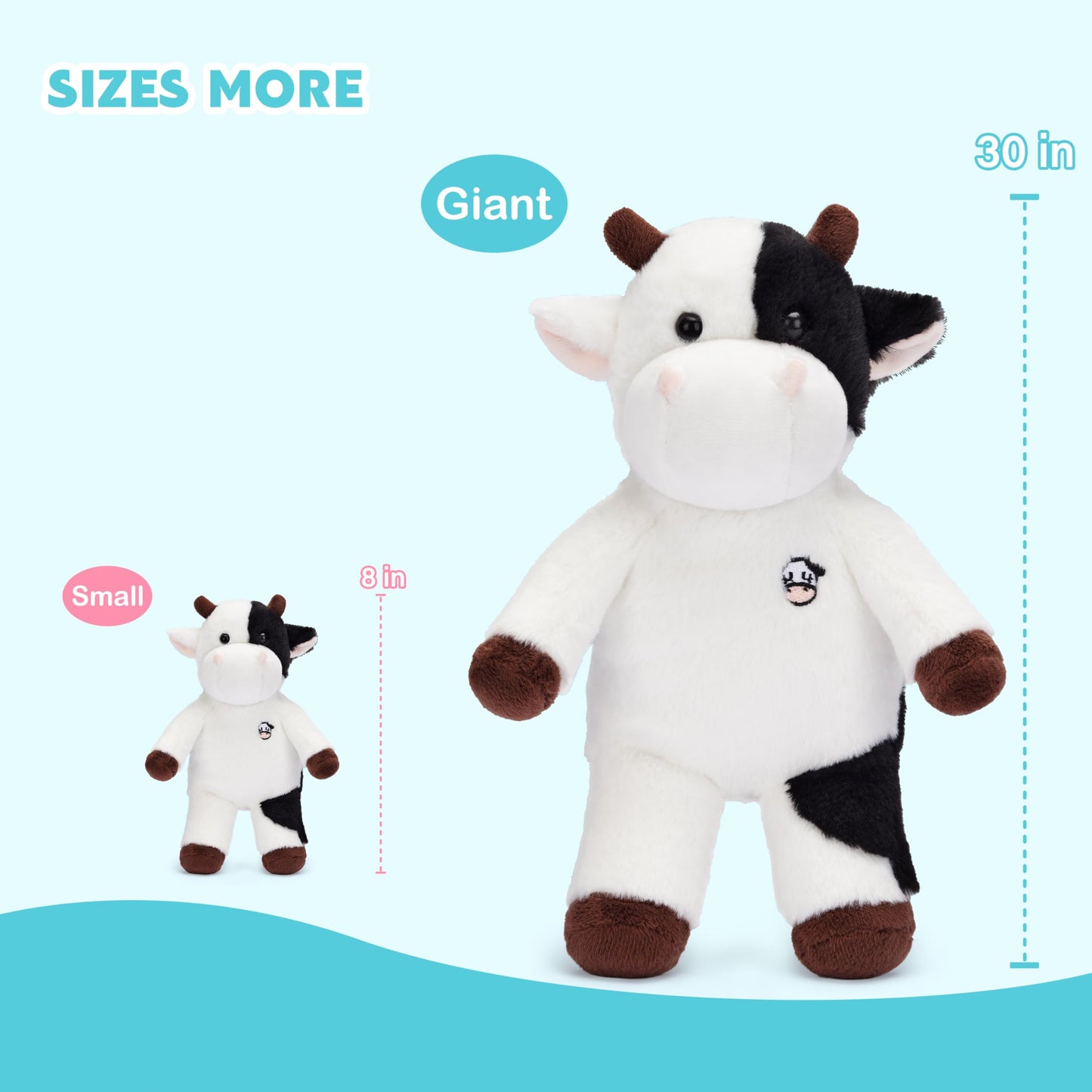 Ikasa Cow Stuffed Animals Plush Toys,8'' Cute Plushie Soft Small Cuddly Fluffly Toy, Gifts For Family Kids Girls Boys