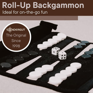 Sondergut Portable Suede Backgammon Game Set - Black - Ideal for RV Travel, Camping, & Road Trips - Ideal for Adults & Children