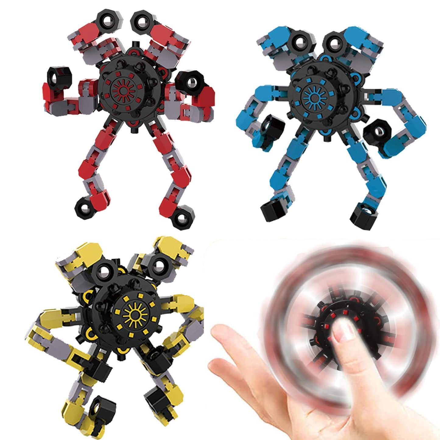 Christmas Stocking Stuffers For Kids Transformable Fidget Spinners,3Pcs Funny Sensory Fidget Toys Deformable Chain Diy Robot Spi