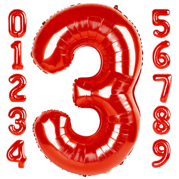 Number Balloon Red 3 Balloon 40 Inch, Large Mylar Foil Number 3 13 23 30Th 31 32 33 35 Birthday Party Decorations, 3 Year Old Bo