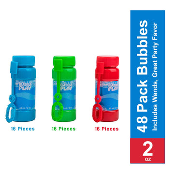 BubblePlay Bubble Blower Bottles with Wands - 48 Pack 2 Oz Bottles of Bubble Solution with Wands for Kids - Outdoor Summer Fun,