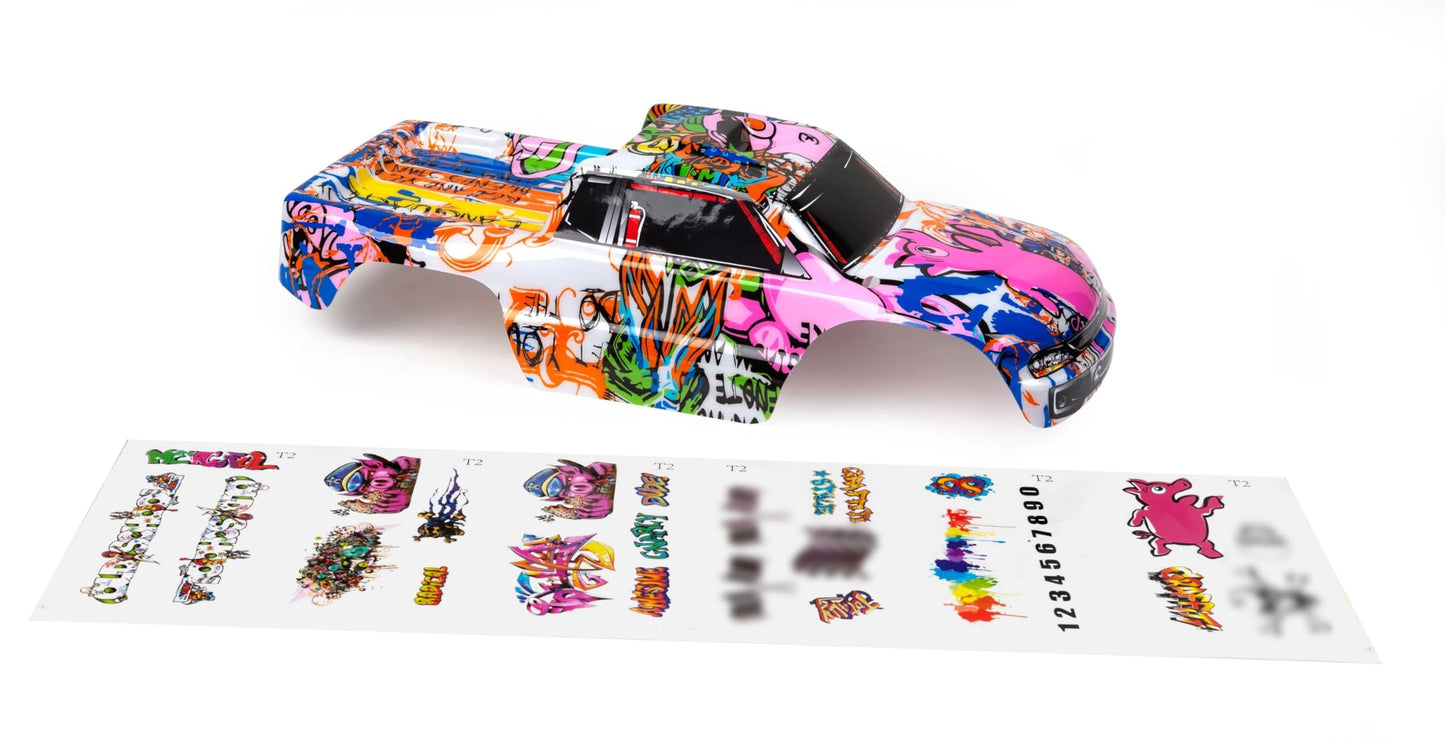 Custom Body Compatible for 1/10 Scale RC Car or Truck (Truck not Included) (Graffiti Pink Pig)