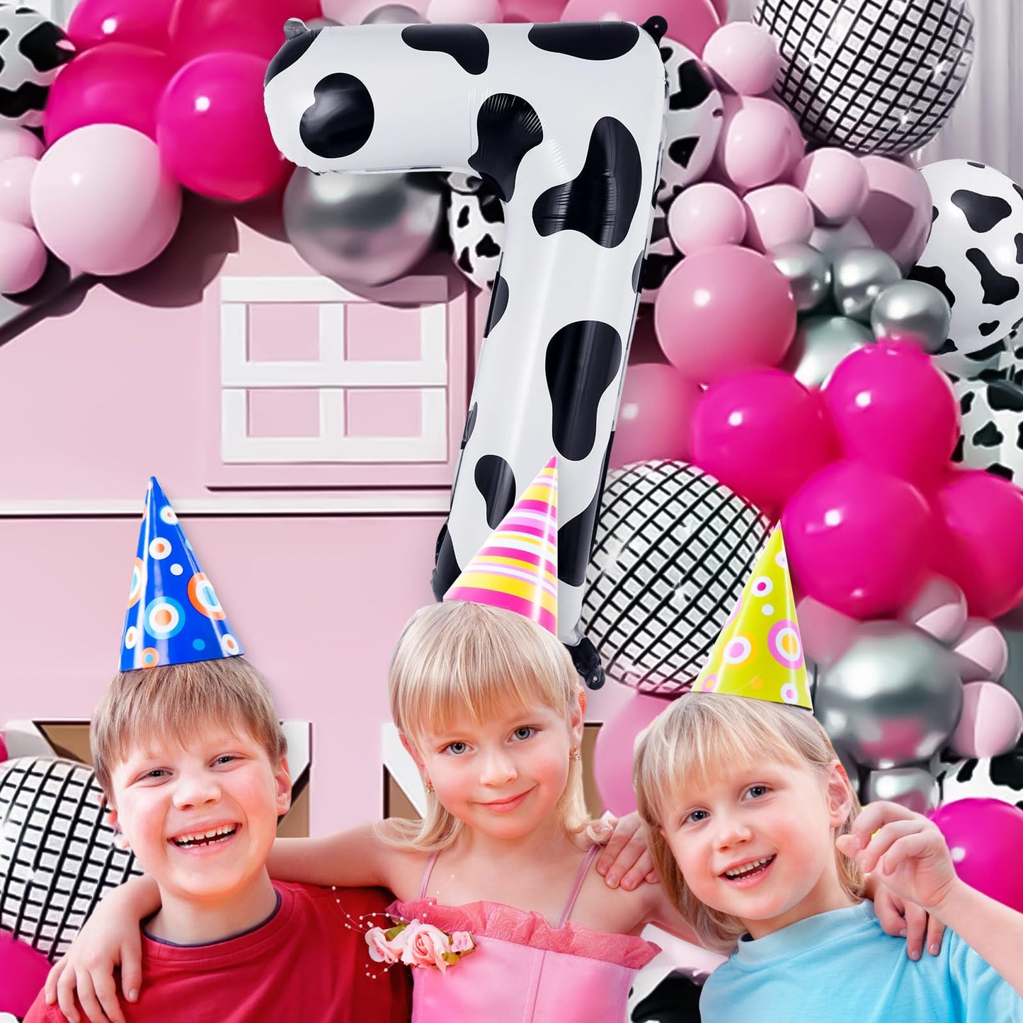 Cow Print Number 7 Balloon, Large 40 Inch Cow Number Birthday Balloons, Foil Mylar Number 7 Balloons For 7 Year Old Birthday Par