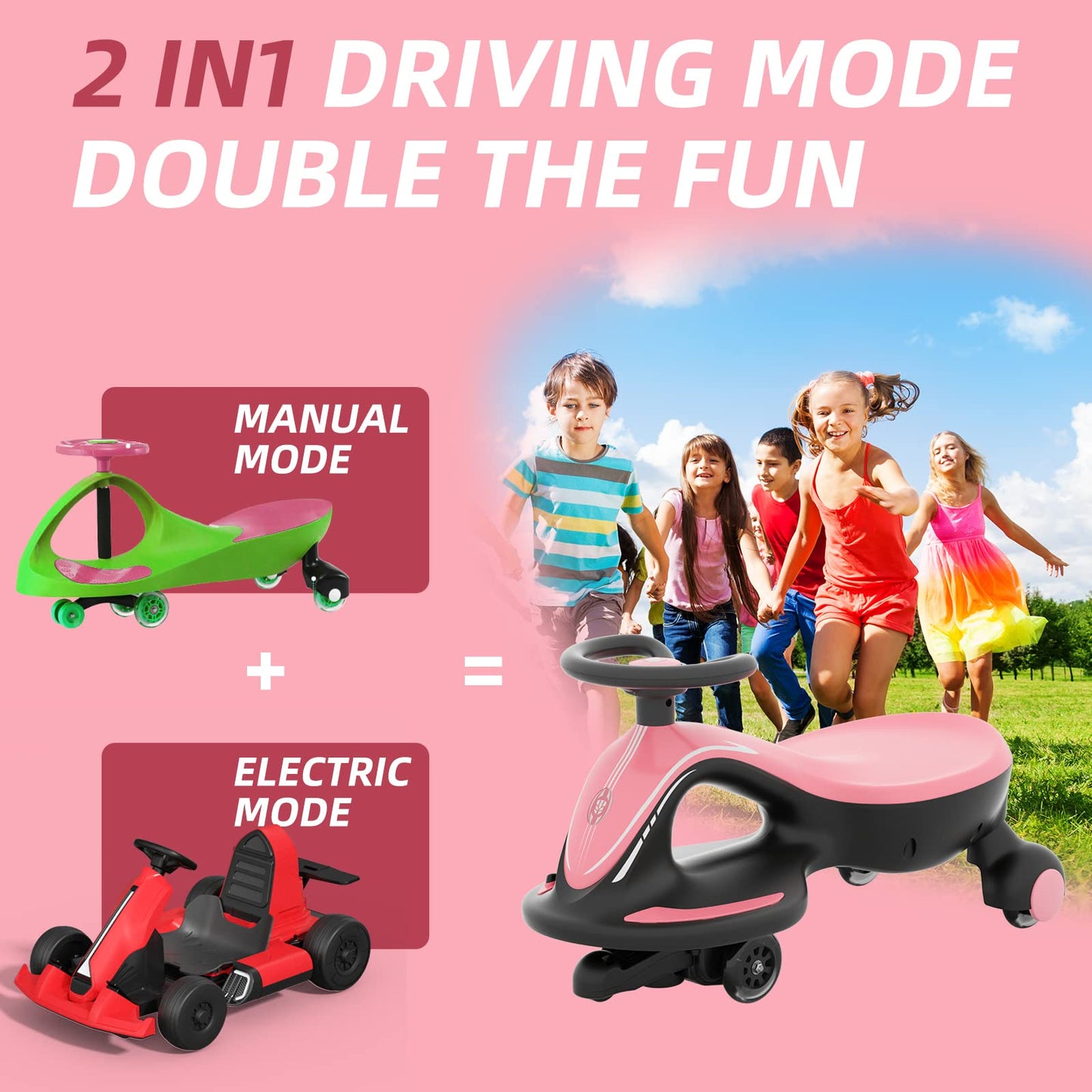 XJD Electric Wiggle Car Ride On Toy, 2 in 1 Wiggle Car Rechargeable Battery with Anti-Rollover Colorful Light-Emitting Wheel for