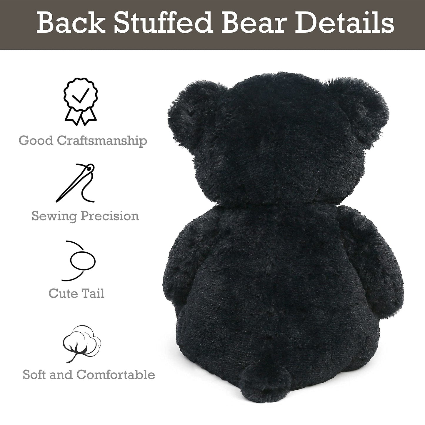 LotFancy 20-Inch Black Teddy Bear Plush Toy - Soft Cuddly Stuffed Animal with Footprints for Kids, Perfect Gift for Baby Shower, Birthday, Christmas