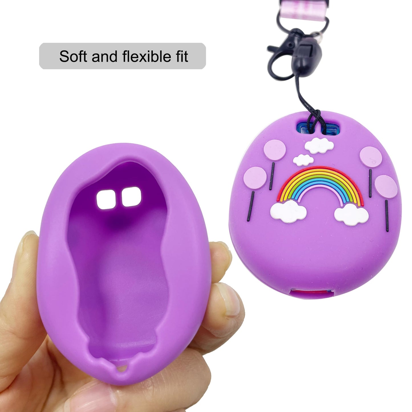 Xcivi Silicone Case Cover, Lanyard And Screen Protector Film For Tamagotchi Uni Virtual Interactive Pet Game Machine (Purple)