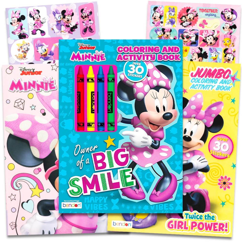Disney Minnie Mouse Coloring Book Bundle -- 3 Pack Coloring Books with Stickers (Minnie Mouse Party Supplies Pack)