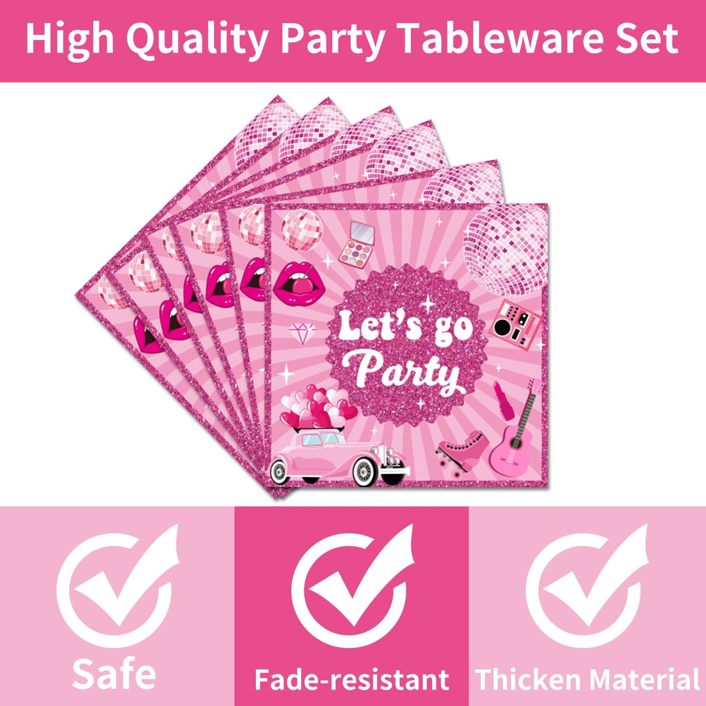 EUOYUFO 96PCS Let s Go Party Plates and Napkins Party Supplies Hot Pink Girls Party Decorations Baribe Themed Disposable Paper