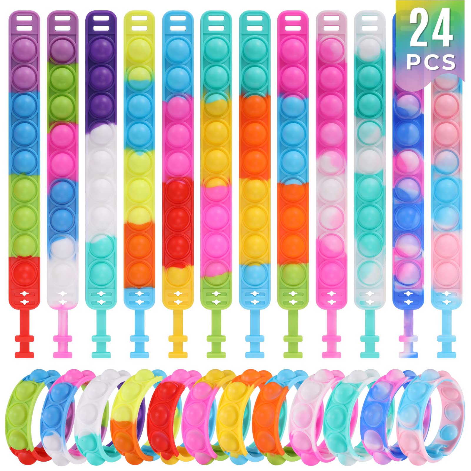 Kids Party Favors Pop Fidget Toys Bulk Its 24 Packs Fidget Bracelet It Birthday Party Favors For Kids Goodie Bags Stuffers For Kids Classroom Prizes Poppers Easter Basket Stuffers Girls Boys Cheap