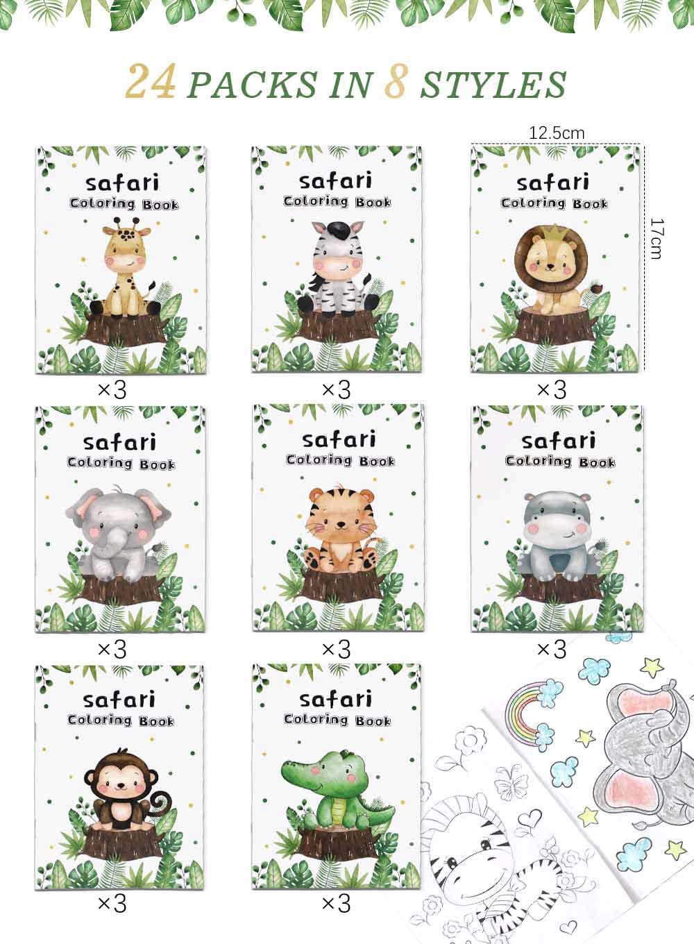 Heboland 24Pcs Jungle Safari Animals Coloring Books Bulk, Diy Coloring Book 5''X6.7''Jungle Safari Animal Party Favor For Kids B
