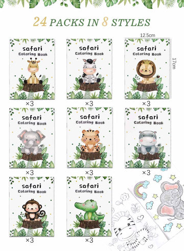 Heboland 24Pcs Jungle Safari Animals Coloring Books Bulk, Diy Coloring Book 5''X6.7''Jungle Safari Animal Party Favor For Kids B