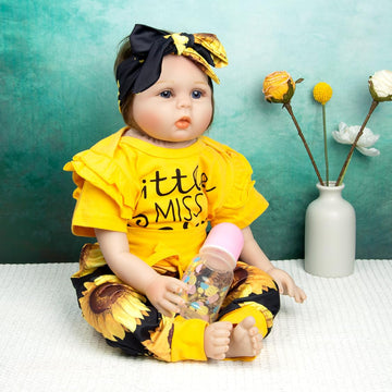 Medylove Reborn Dolls Baby Clothes Yellow Outfit For 20-22 Inch Reborn Baby Dolls 3 Piece Set Clothing With Sunflowers Patterns