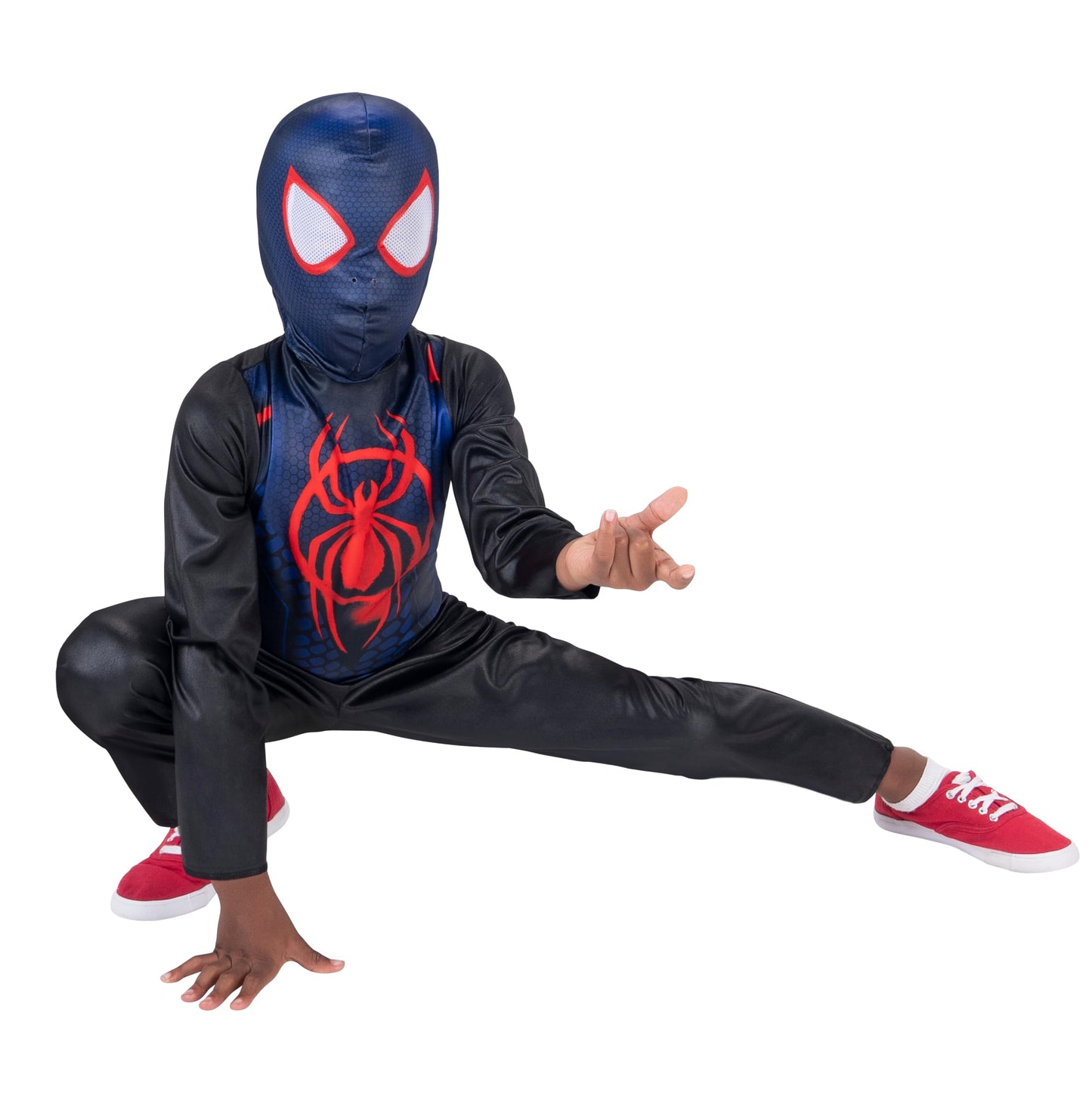 Marvel Miles Morales Official Youth Halloween Costume - Printed Jumpsuit With Fabric Mask (S) Black