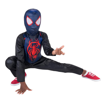 Marvel Miles Morales Official Youth Halloween Costume - Printed Jumpsuit With Fabric Mask (S) Black