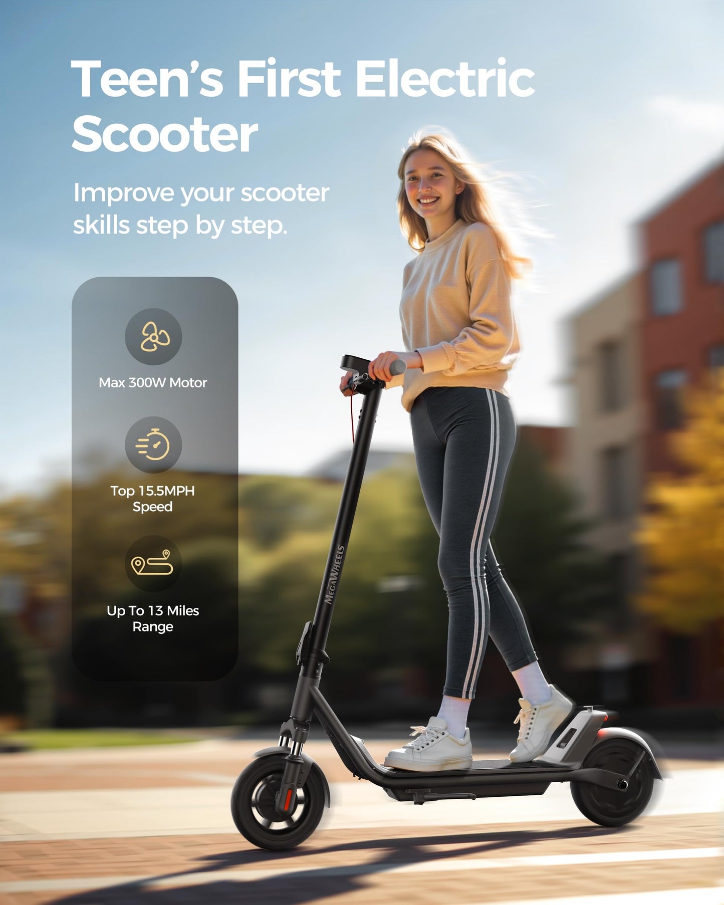 Electric Scooter A1C,Front Suspension Kick Scooter,8.5 Solid Tires,300W Motor,Smart App Control,15.5Mph, Escooter For Teens Adul