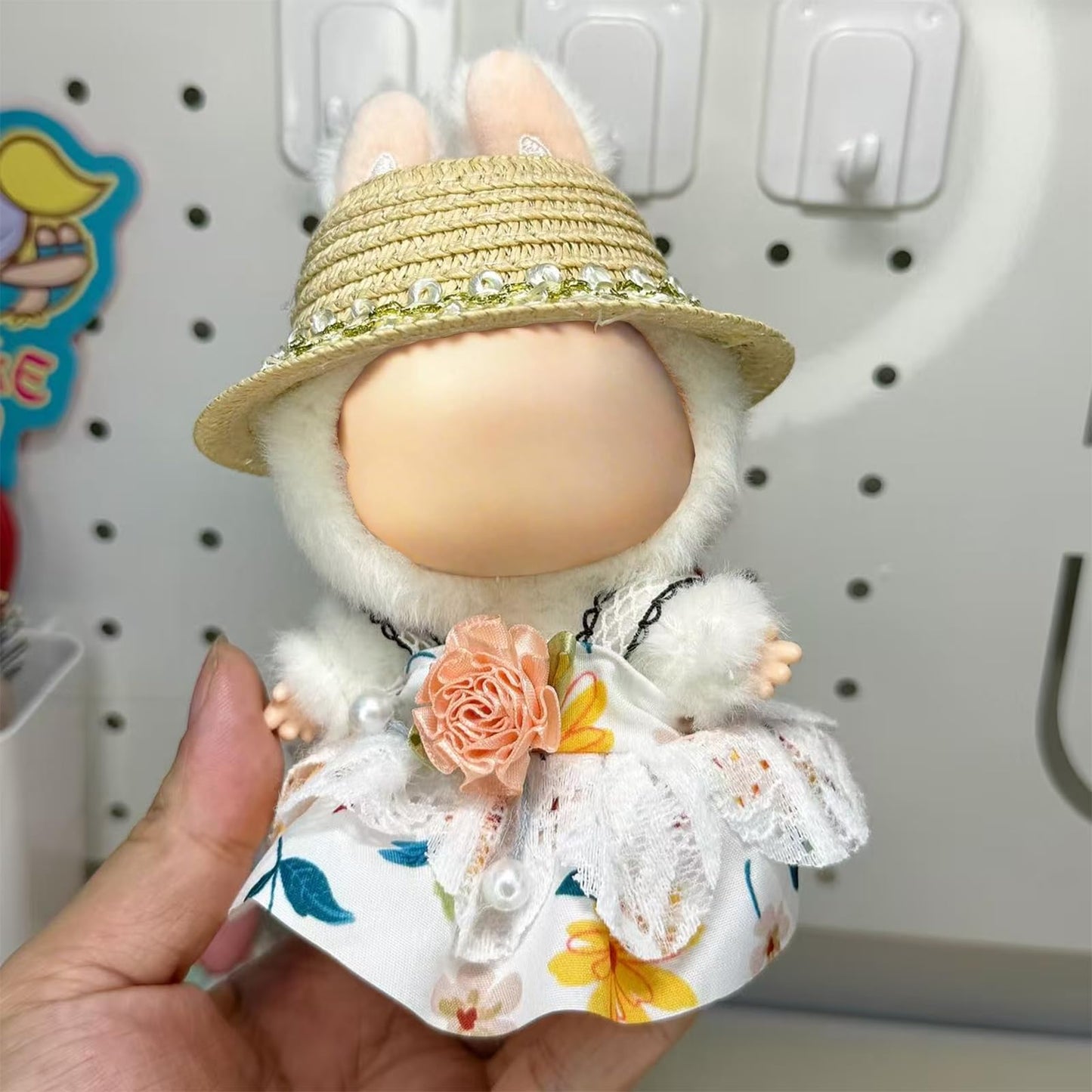 17cm Doll Clothes Set(NO Doll) - Cute Knit Sweater & Handcrafted Crochet Skirt  enhanced Fashion Dresses  Soft Stretch Fabric Costume Accessories Summer Straw Hat White Dress Suit