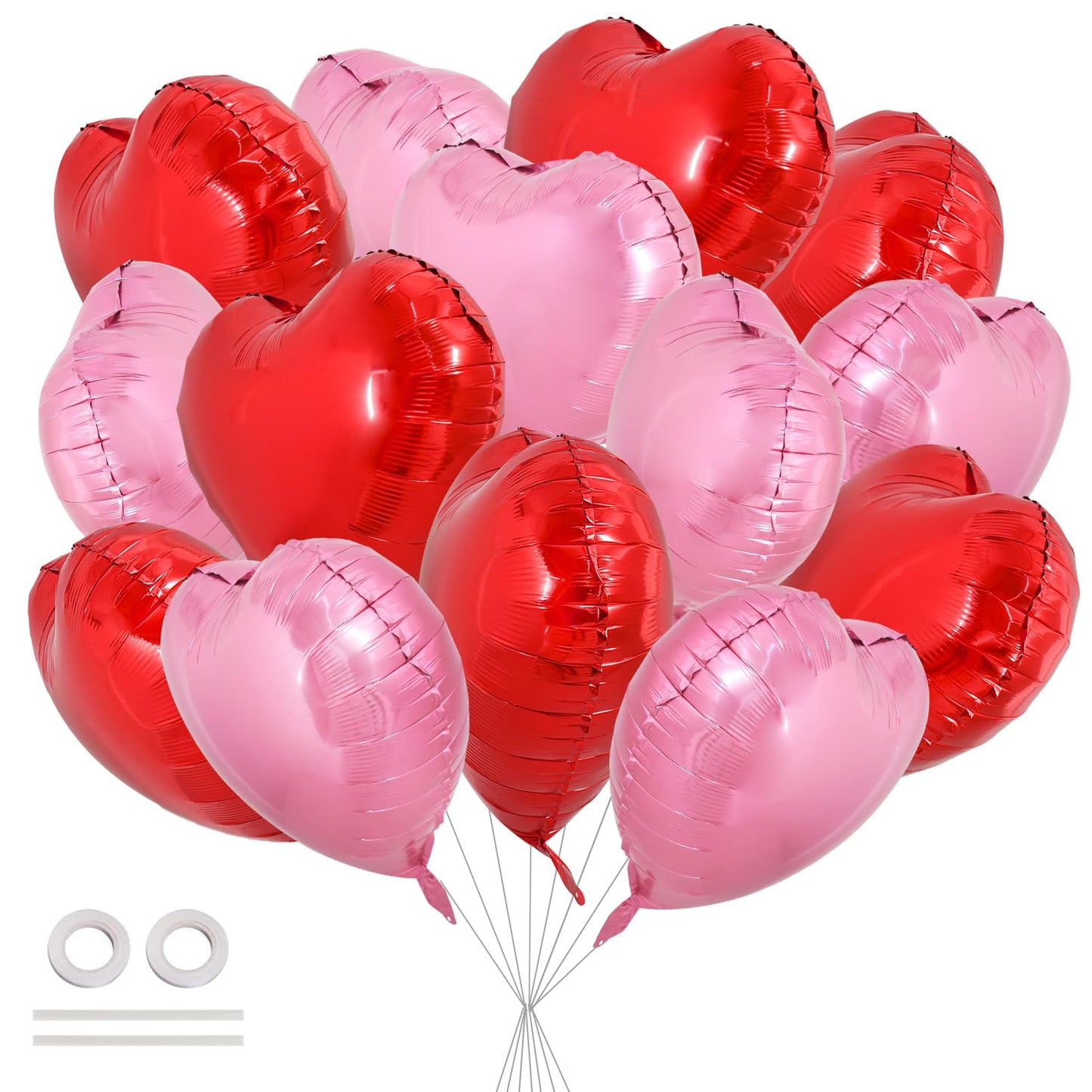 TONIFUL 30Pcs 18 Inch Red Pink Heart Balloons Valentines Day Heart Shape Foil Mylar Balloons Decoration for Romantic Valentines