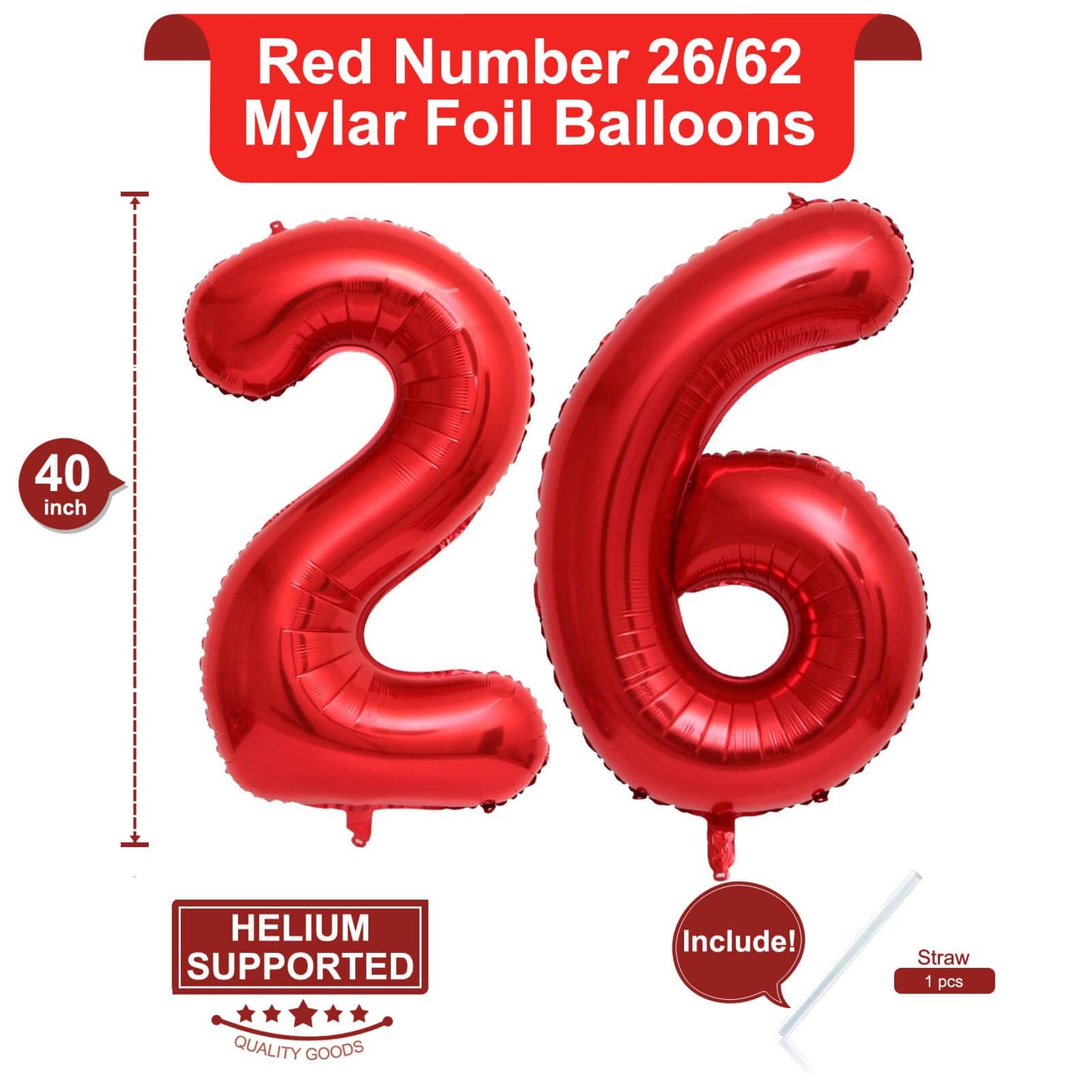40 Inch Red 26 Number Balloons Giant Jumbo Huge 26 Or 62 Foil Mylar Helium Number Digital Balloons Red Birthday Mylar Digital Ba