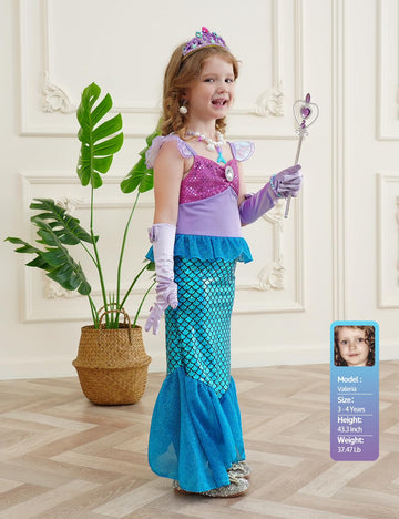 Sabbenia Little Girls Mermaid Costume Princess Dress Up Outfits With Accessories For Birthday Halloween Party Cosplay