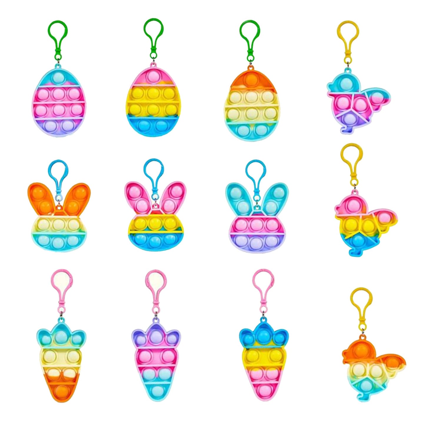 Woplagyreat 12 Pcs Kids Easter Fidget Keychain Toys, Mini Push Bubble Sensory Stress Toy, Toddler Girls Boys Party Favors, Goodie Bag Easter Gifts For Classroom Prize