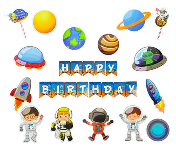 Fi  Flick In 23 Pcs Happy Birthday Banner Space Theme Birthday Decoration Space Galaxy Decoration Planet Astronaut Cutouts Cake