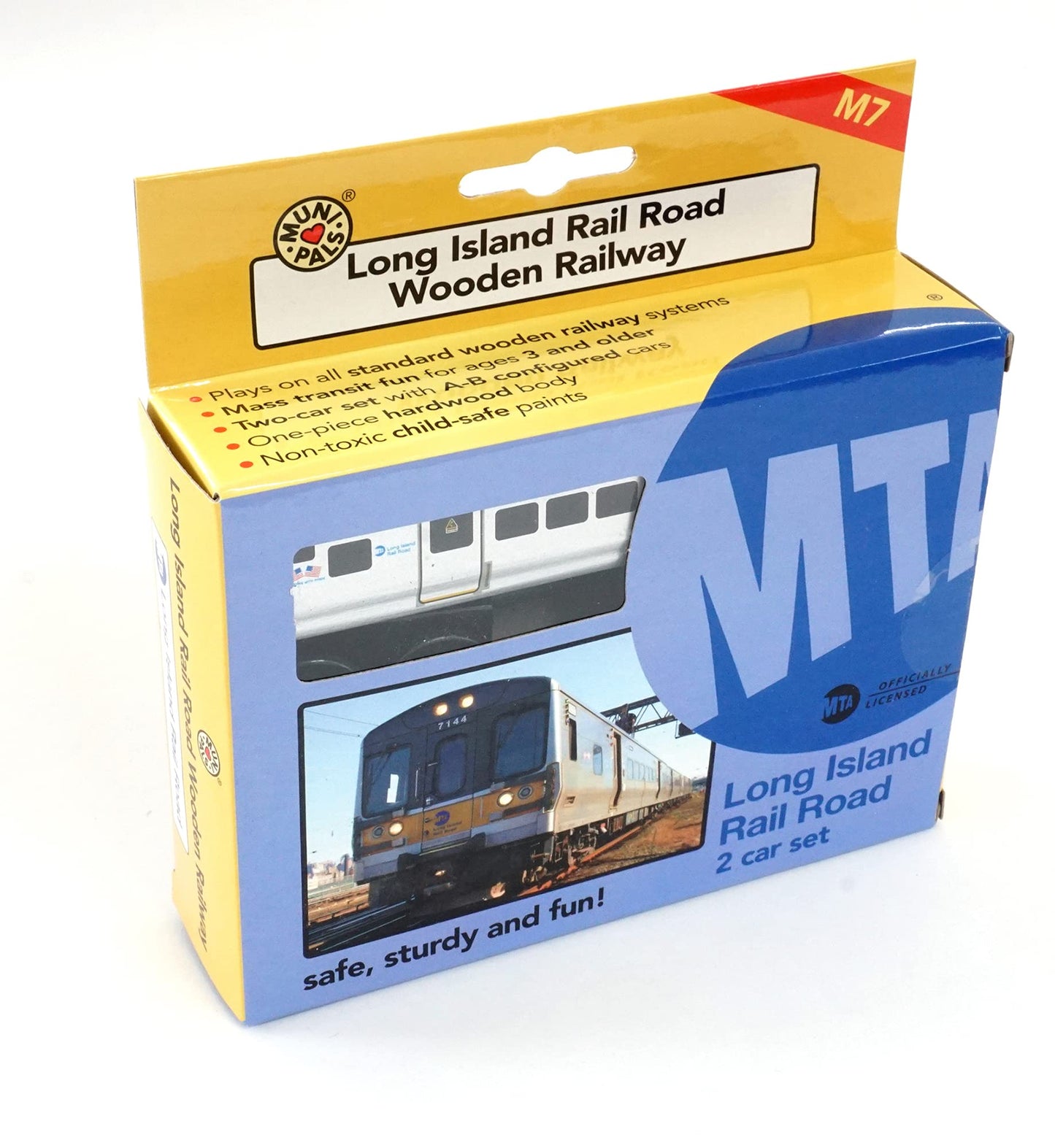 MUNI PALS Munipals Long Island Rail Road Wooden Railway M7 2-car Set-Child Safe and Tested Wood Toy Train