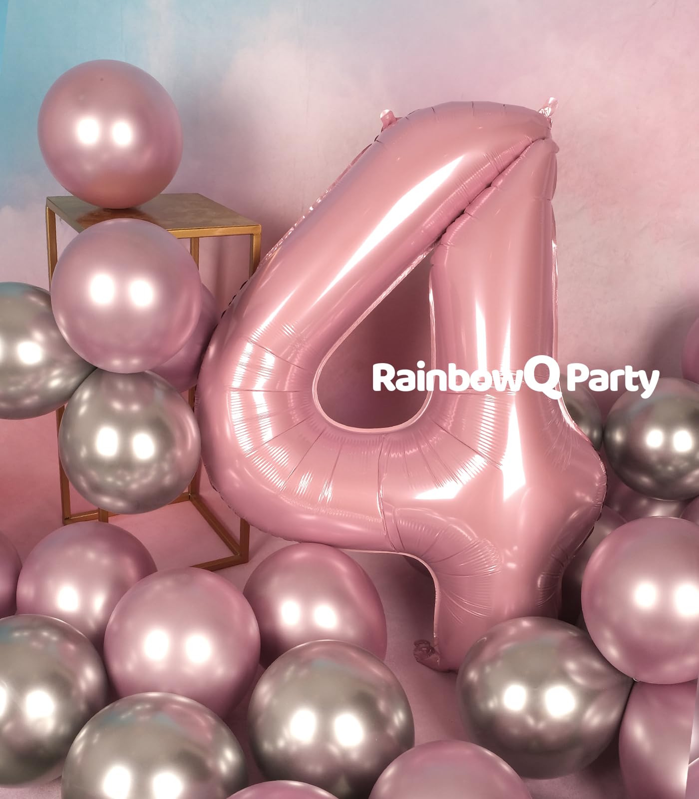 Rainbowq Party 4 Balloon Number 40 Inch For Boy Or Girl Big Pink 0-9 Foil Mylar Large 4 Number Balloon Happy 4Th Birthday Party