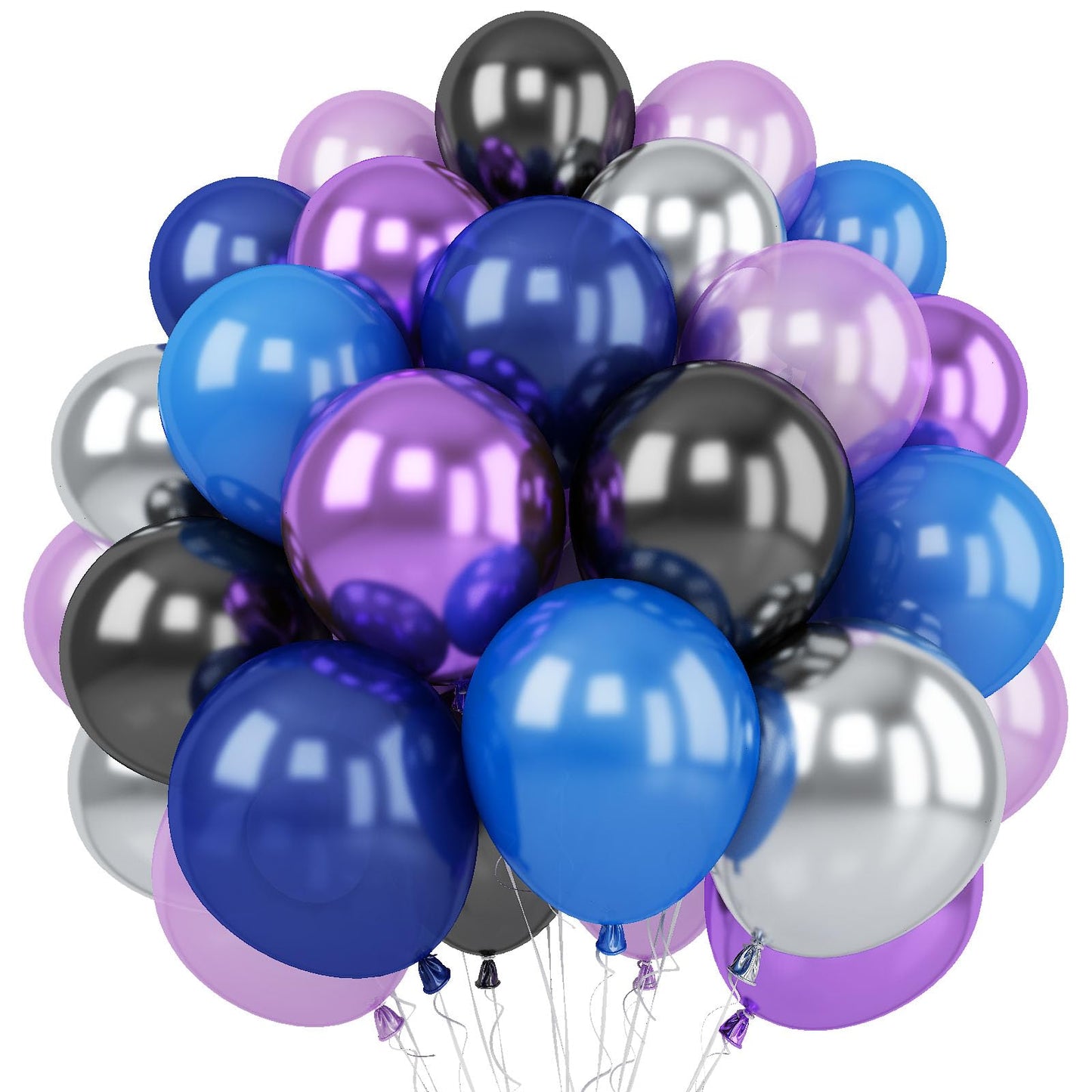 Outer Space Balloons, 12 Inches Galaxy Blue Purple Balloons With Metallic Black Silver Balloons, Outer Space Party Decorations F