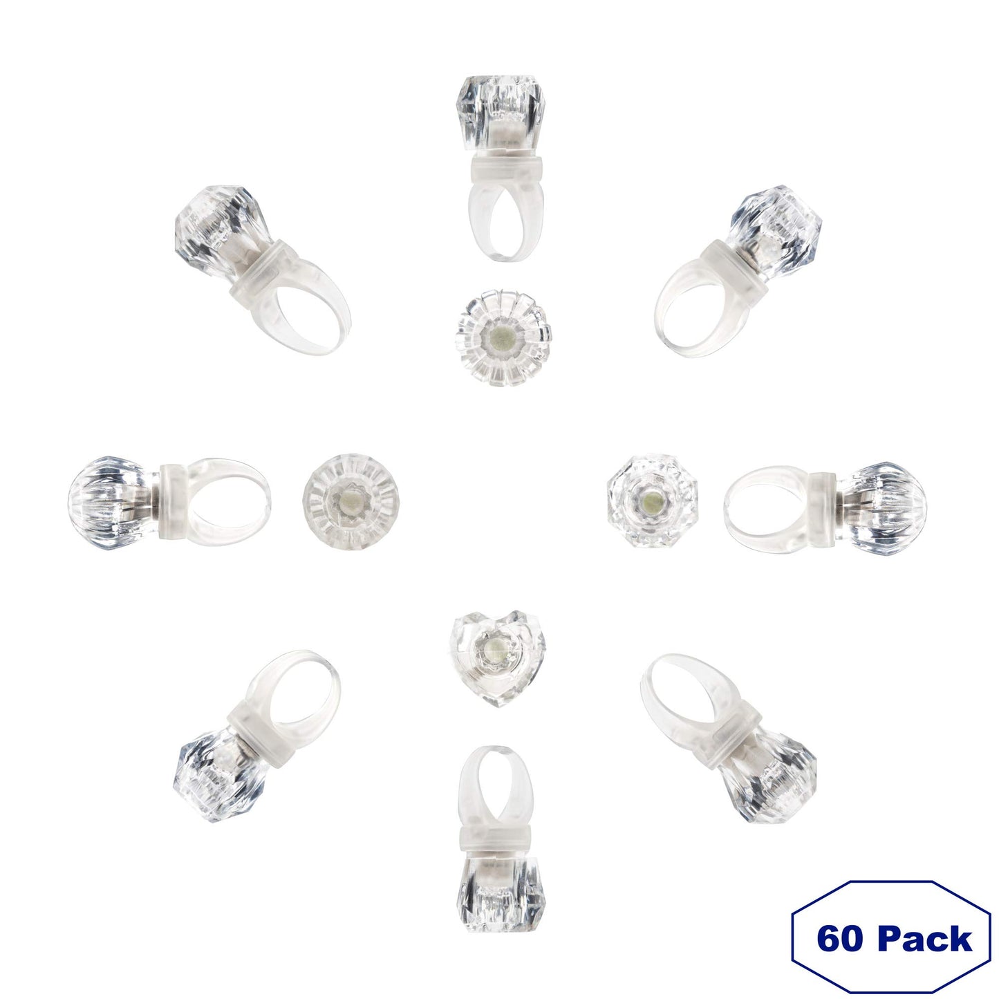 Midafon 60 Pack led Glow Rings Light up led Rings Glow Flashing led Rings Diamond Light up Rings Glow in The Dark Rings Glow Rin