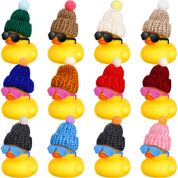 Chivao 12 Pcs Mini Rubber Ducks With Sunglasses/ Glasses And Hats/ Necklace, Cruise Rubber Ducks In Bulk Valentine'S Day Gift Small Duck Bathtub Toy For Hiding Party Favor(Yellow, Lovely Style)