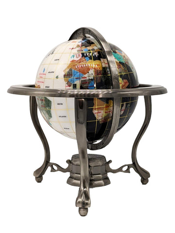 Unique Art 10-Inch By 6-Inch White Jade And Black Onyx Ocean Table Top Gemstone World Globe With Gold Tripod