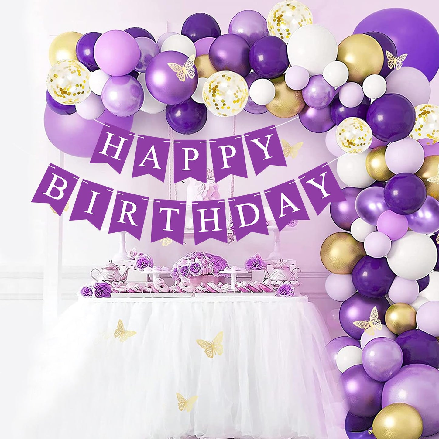 Waenerec Purple Happy Birthday Banner Sign Happy Birthday Bunting Banner Garland For Kids Girl Woman Birthday Tea Party Decorations Bunting Flag Birthday Party Supplies