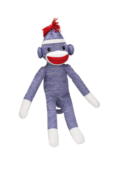 Plushland Adorable Blue Sock Monkey, The Original Traditional Hand Knitted Stuffed Animal Puppet 20 Inches