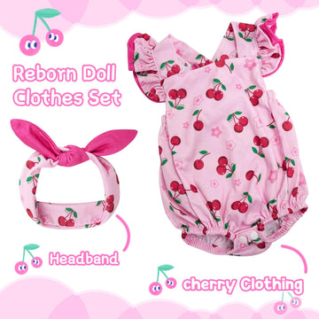 Babeside Reborn Baby Doll Clothes Cherry Pattern For 17- 22 Inch Baby Doll Clothes Outfits With Headband Newborn Girl